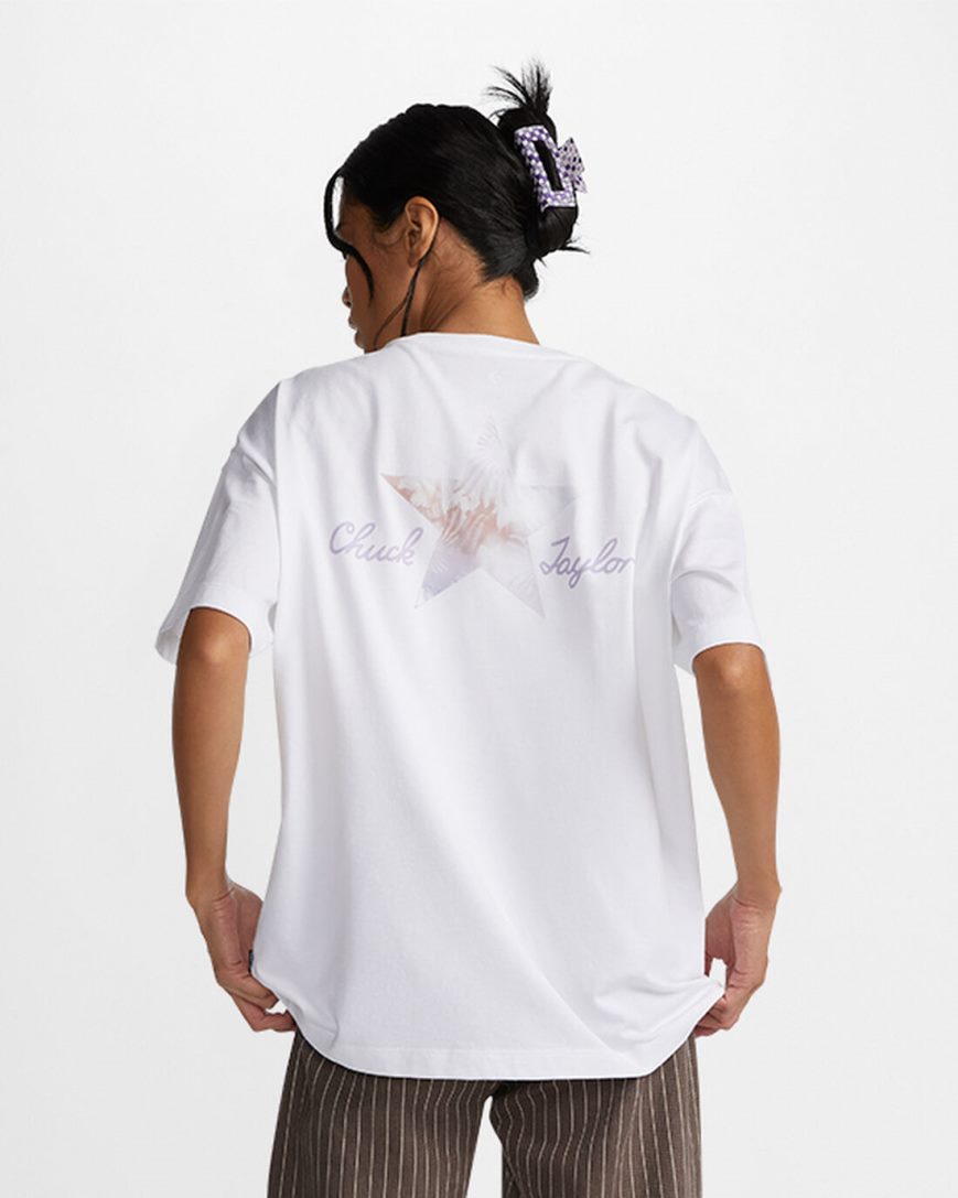 Camiseta Converse Floral Fill Chuck Taylor Oversized Feminino Branco | PT Y0P7T93